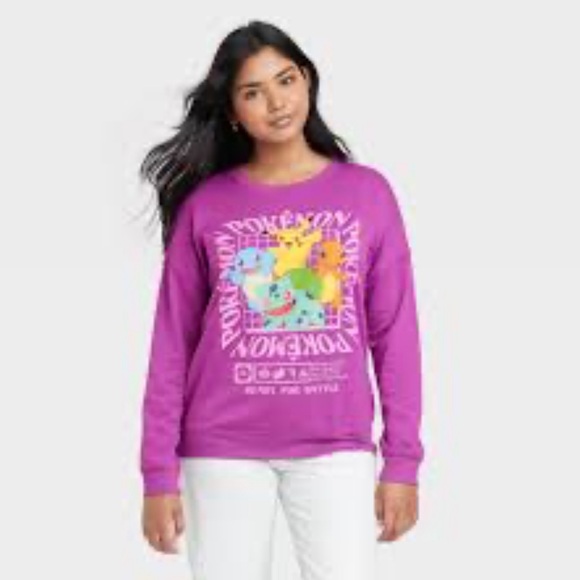 Pokemon Tops - Pokemon Purple Sweatshirt Size Large- Spirit Sleeve - Gotta Catch 'Em All